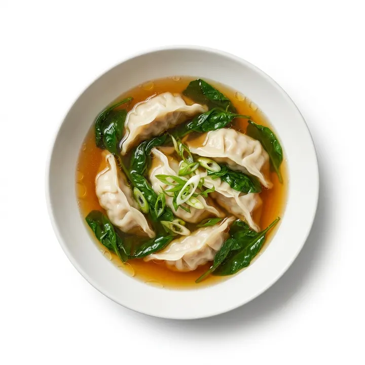Sopa de gyozas con espinacas