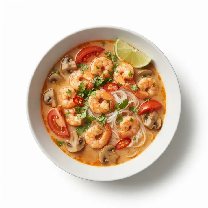 Sopa tom yum de gambas y fideos