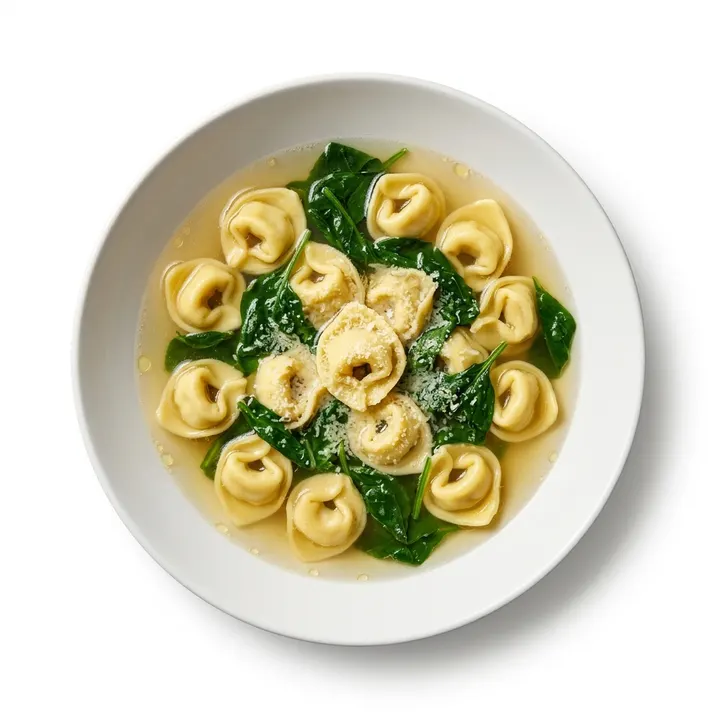 Sopa de tortellini con espinacas