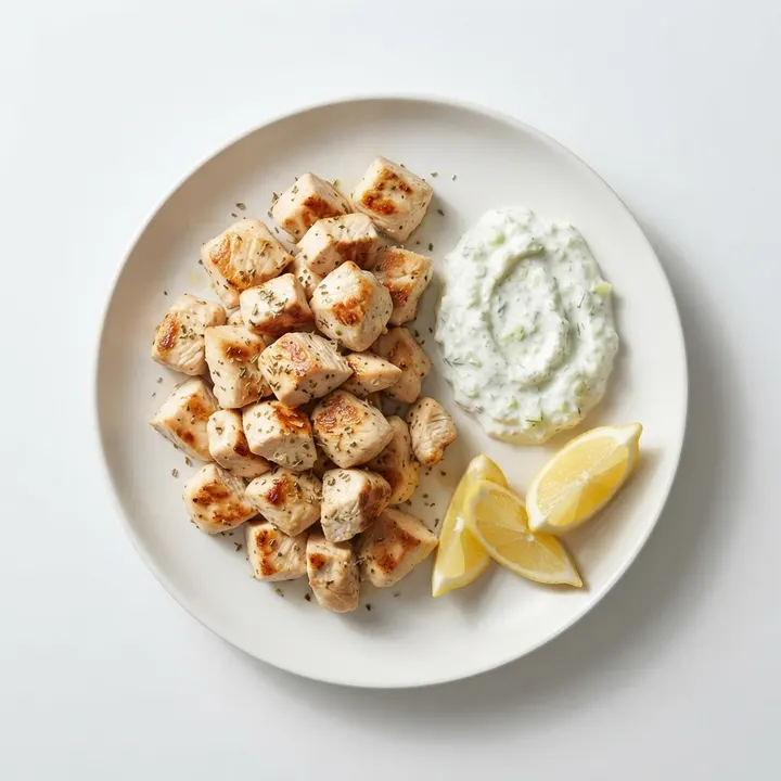 Souvlaki de pollo con tzatziki