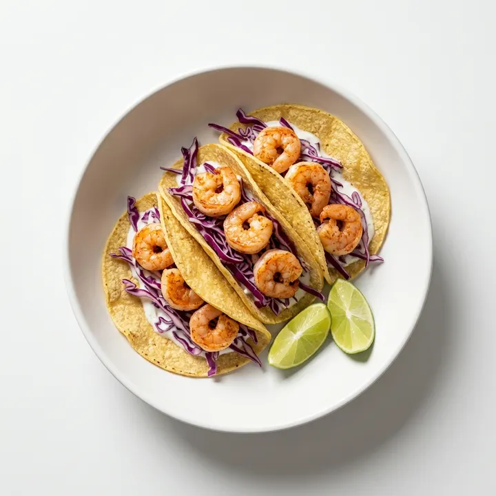Tacos de gambas con col y lima