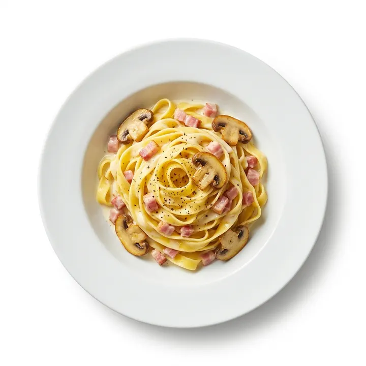 Tagliatelle a la carbonara con champiñones