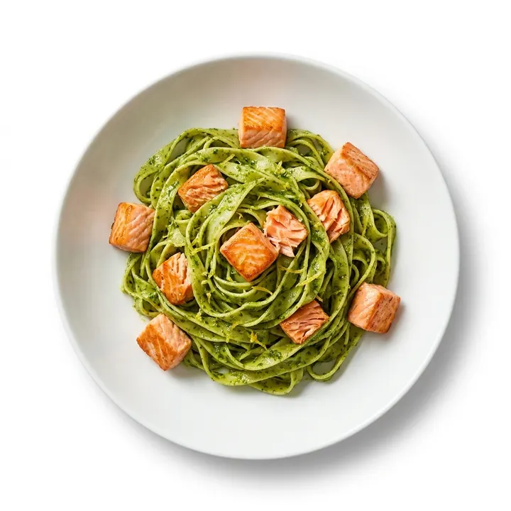 Tagliatelle al pesto con salmón
