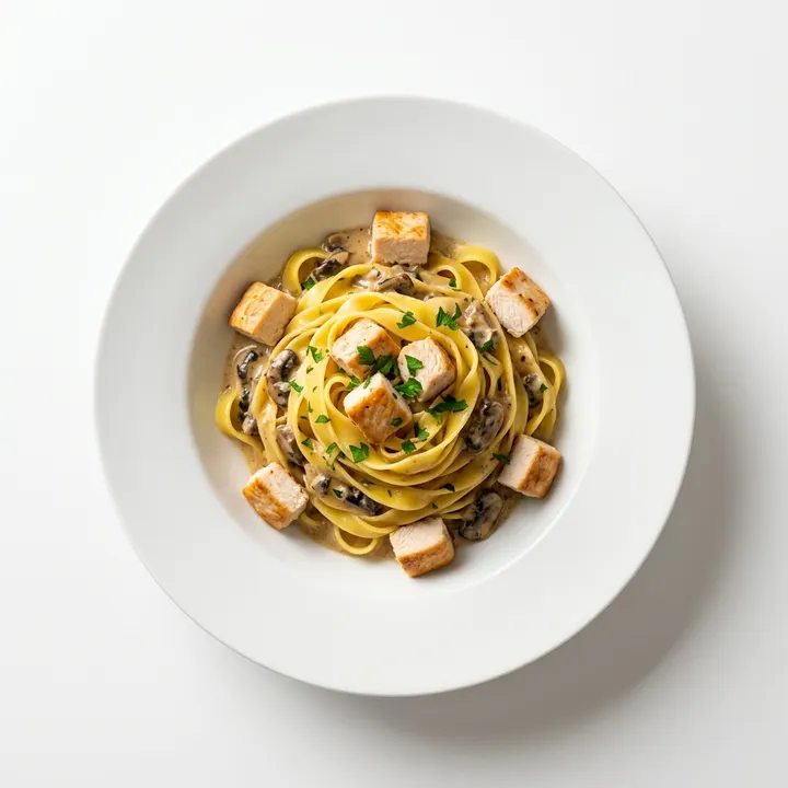 Tagliatelle con salsa de setas y pollo
