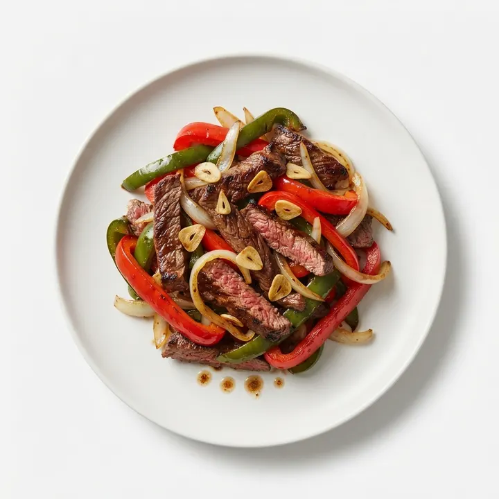 Ternera magra salteada con pimientos