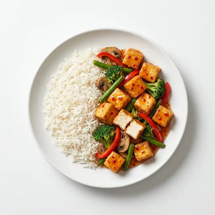 Tofu al chile dulce con arroz