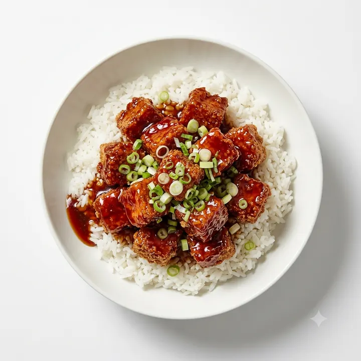 Tofu crujiente al teriyaki con arroz