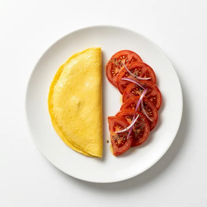 Tortilla francesa con ensalada de tomate