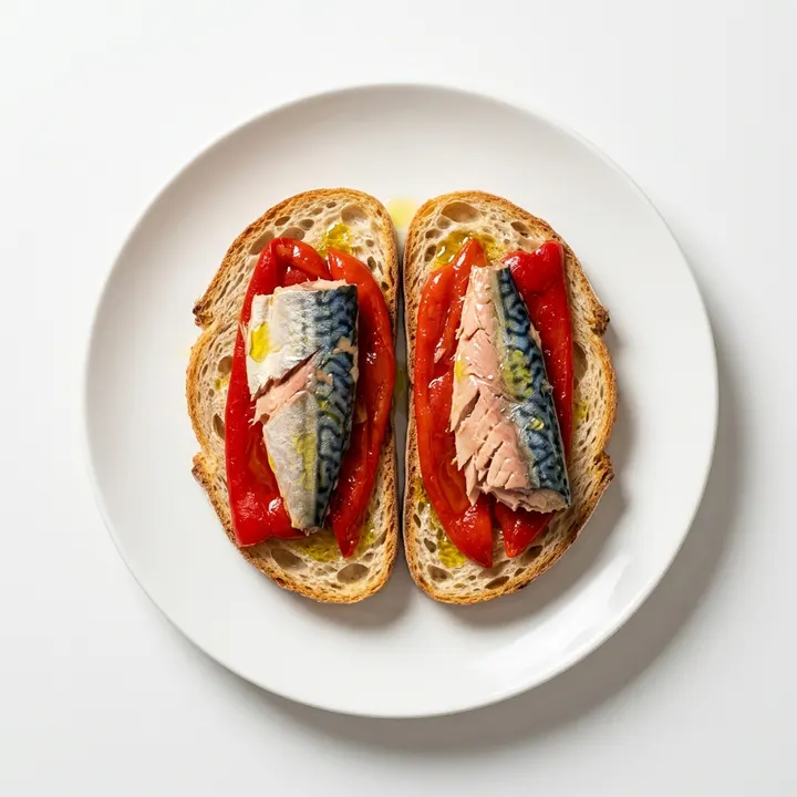 Tosta de caballa con pimientos asados
