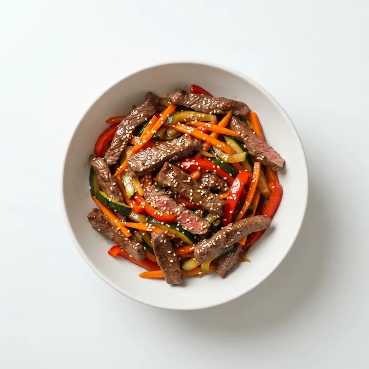 Wok de ternera con verduras y sésamo