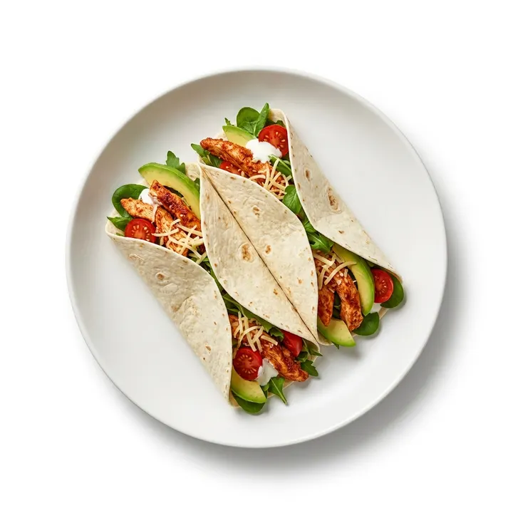 Wraps de pollo tex-mex con aguacate y hojas verdes