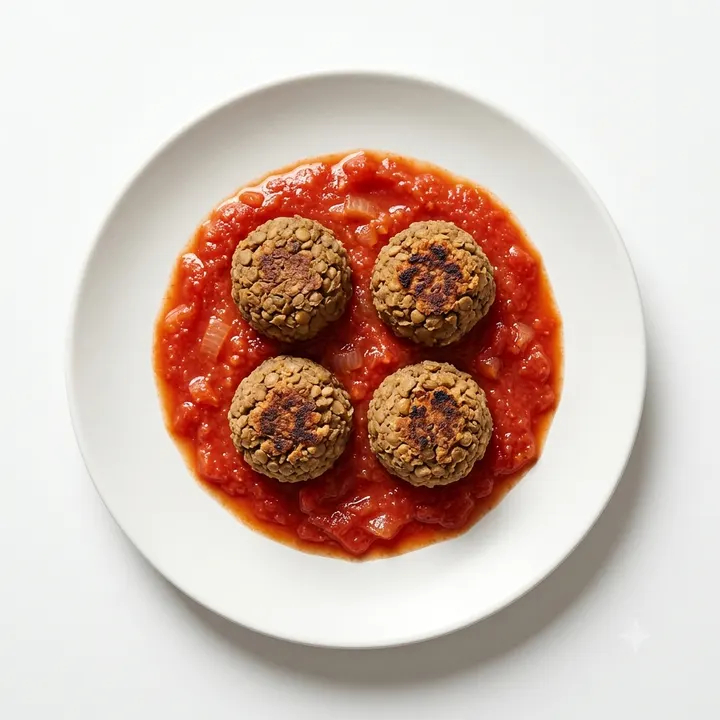 Albóndigas veganas de lentejas en salsa de tomate