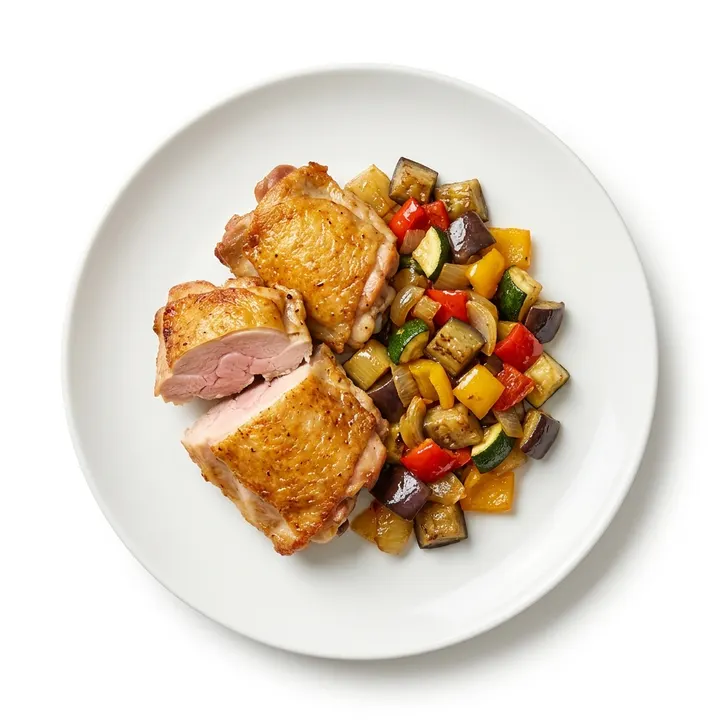 Contramuslos de pollo con verduras asadas