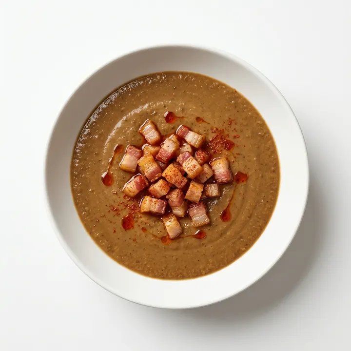 Crema de lentejas con panceta crujiente