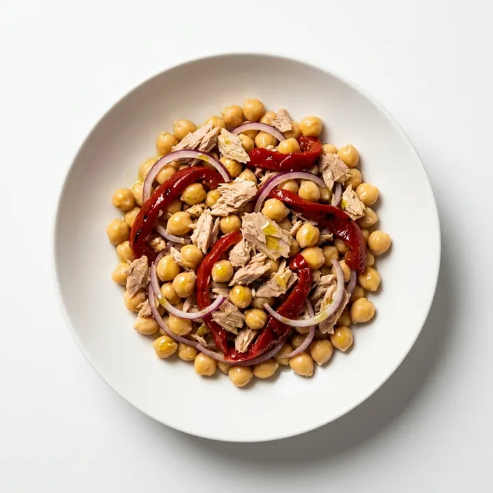 Ensalada de garbanzos con atún y pimiento