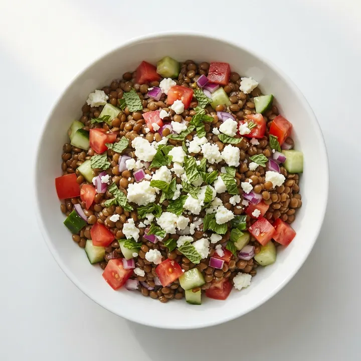 Ensalada de lentejas, feta y menta