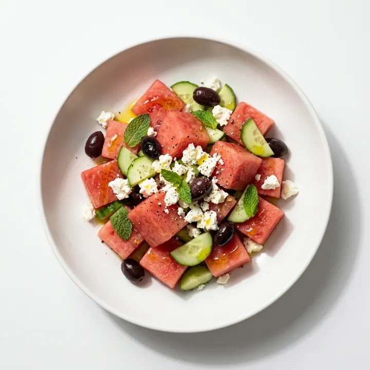 Ensalada de sandía, feta y aceitunas