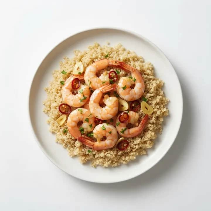 Gambas al ajillo con quinoa