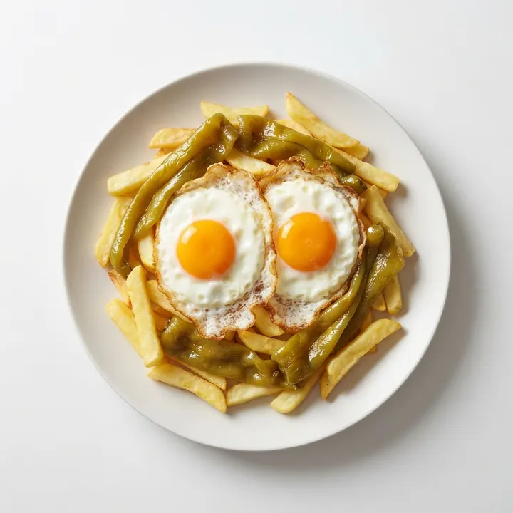 Huevos fritos con patatas y pimientos
