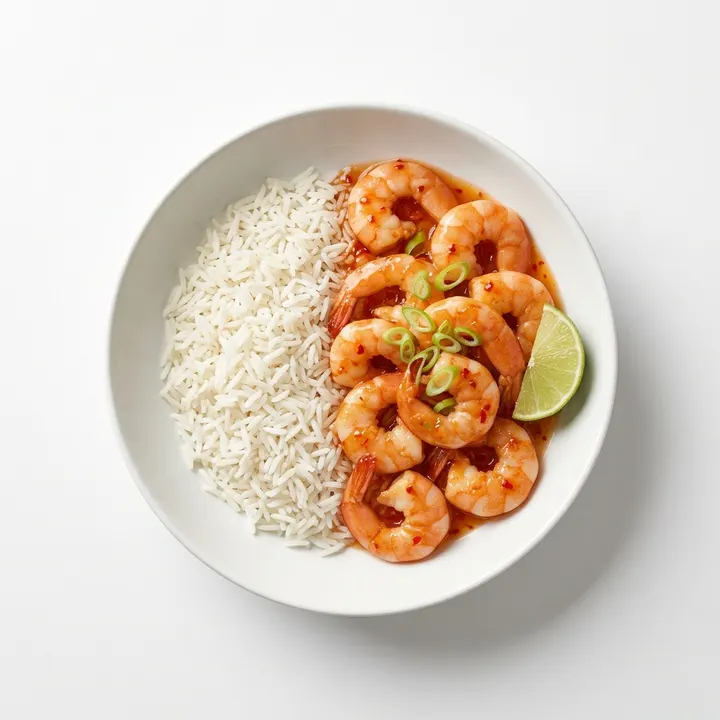 Langostinos al chile dulce con arroz