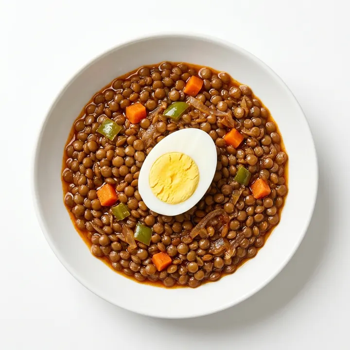 Lentejas con verduras y huevo duro