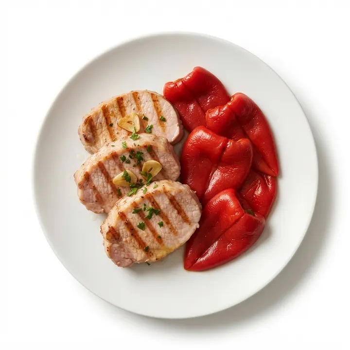 Lomo a la plancha con pimientos del piquillo