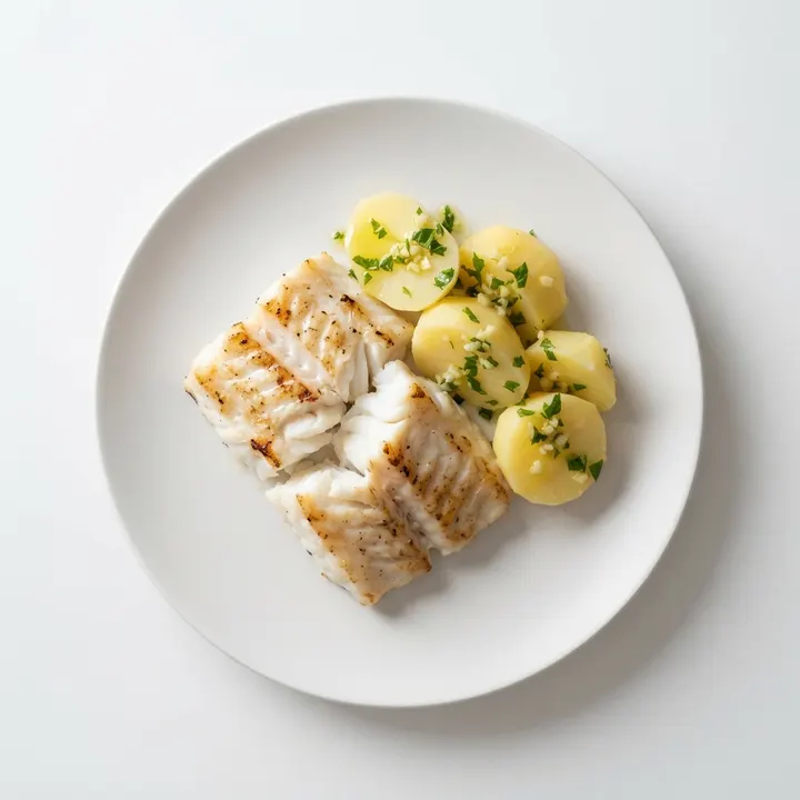 Merluza a la plancha con patatas cocidas