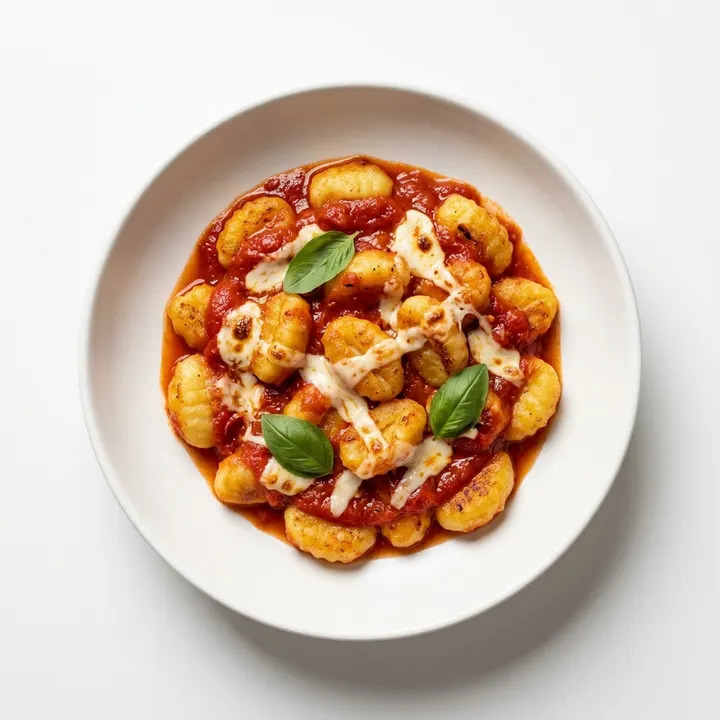 Ñoquis a la sartén con tomate y mozzarella
