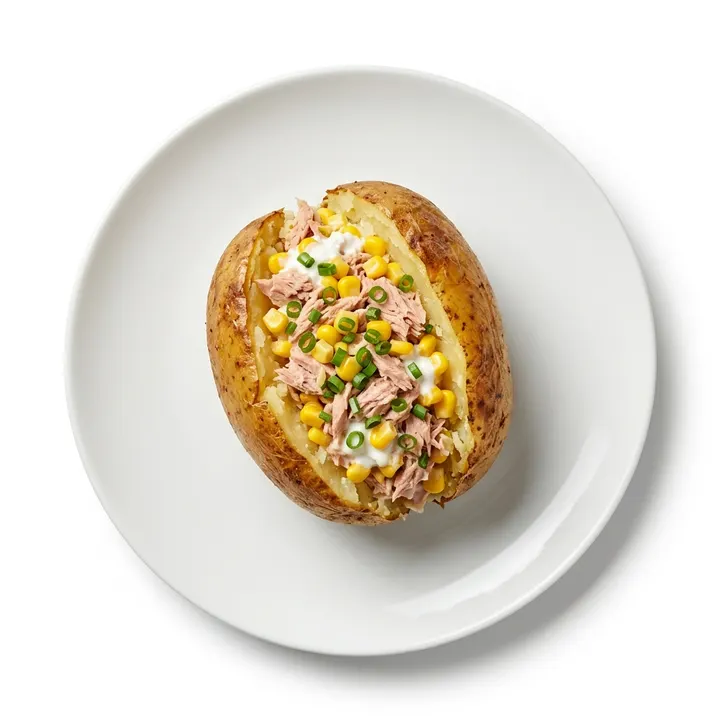 Patata asada rellena de atún y maíz