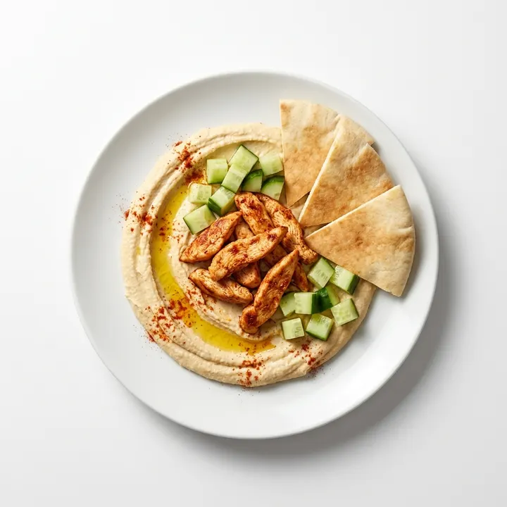 Pollo especiado con hummus y pepino