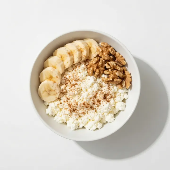 Bowl de requesón con frutos secos y fruta