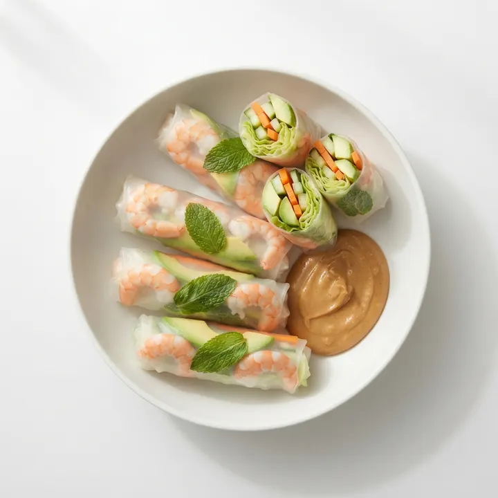 Rollitos de papel de arroz con langostinos