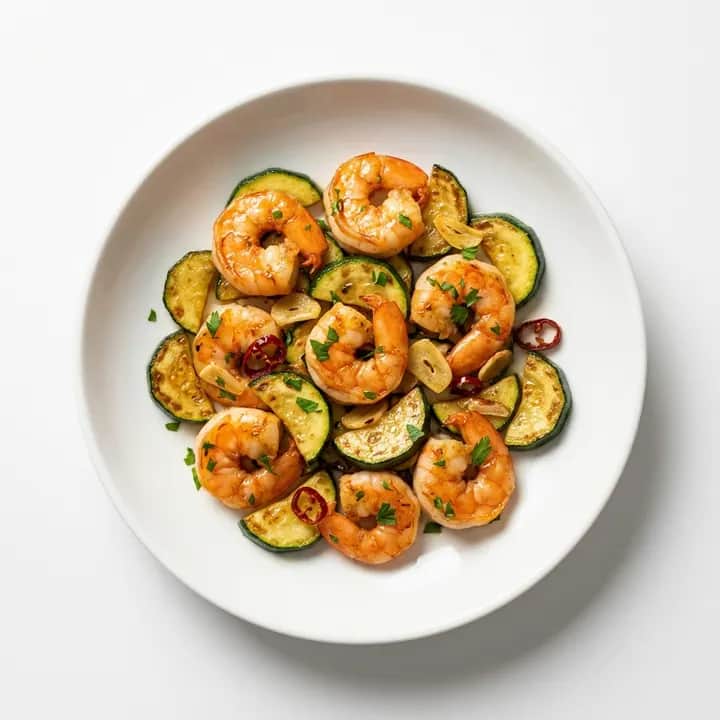 Salteado de gambas con calabacín
